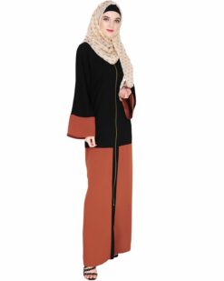 Dazzling Zip-Up Brick Red Abaya - Image 3