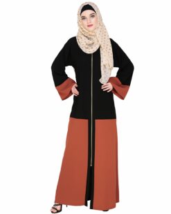 Dazzling Zip-Up Brick Red Abaya - Image 4
