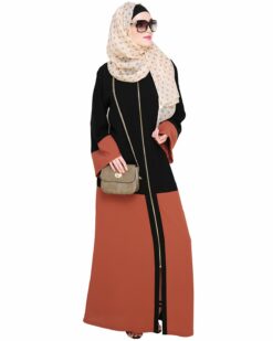 Dazzling Zip-Up Brick Red Abaya - Image 5