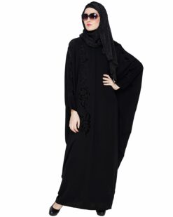 Alternative view of Floral Applique Black Kaftan Abaya