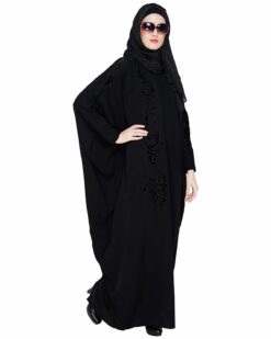 Floral Applique Black Kaftan Abaya - Image 3