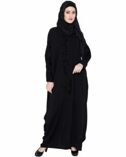 Floral Applique Black Kaftan Abaya - Image 4