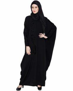 Floral Applique Black Kaftan Abaya - Image 5