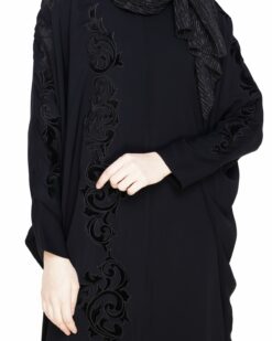 Floral Applique Black Kaftan Abaya - Image 7