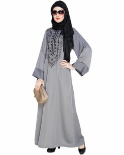 Floral Embellished Grey Dubai Style Abaya - Image 4