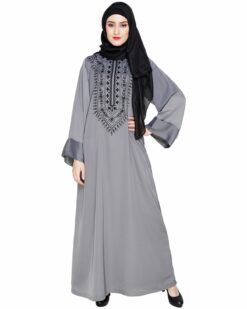 Floral Embellished Grey Dubai Style Abaya - Image 6