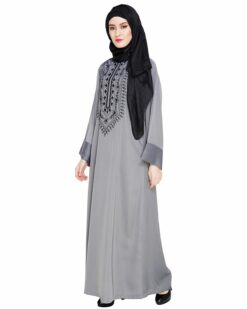 Floral Embellished Grey Dubai Style Abaya - Image 3