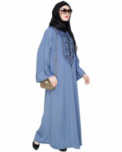 Alternative view of Floral Embellished Steel Blue Dubai Style Abaya