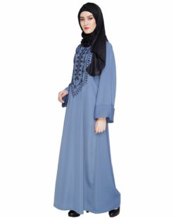 Floral Embellished Steel Blue Dubai Style Abaya - Image 5