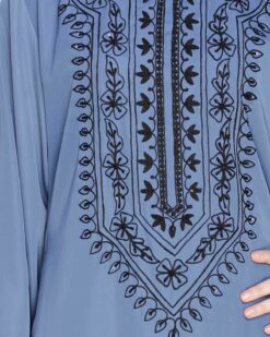 Floral Embellished Steel Blue Dubai Style Abaya - Image 7