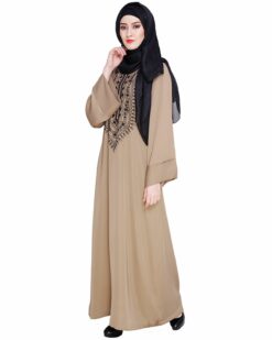 Floral Embellished Beige Dubai Style Abaya - Image 5