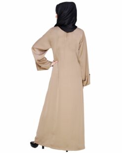 Floral Embellished Beige Dubai Style Abaya - Image 6