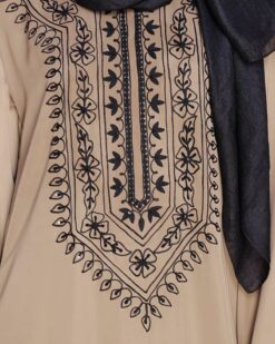 Floral Embellished Beige Dubai Style Abaya - Image 7