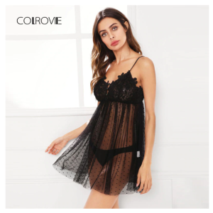 Alternative view of COLROVIE Buttoned Lace Nightdress Lingerie