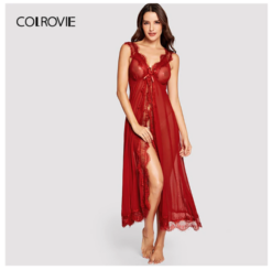 Alternative view of COLROVIE Red Lace Mesh Night Dress With Thong