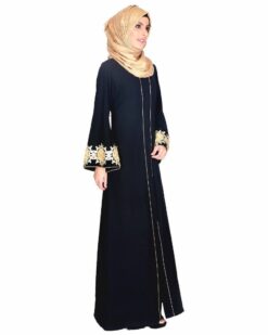 Black Abaya With Embellished Bell Sleeve - Image 3