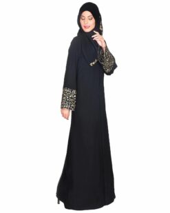 Alternative view of Black Abaya With Gold Zari Embroidered Bell Sleeve