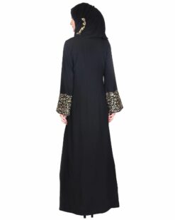 Black Abaya With Gold Zari Embroidered Bell Sleeve - Image 5