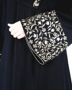 Black Abaya With Gold Zari Embroidered Bell Sleeve - Image 6