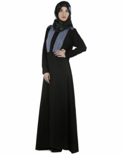 Black and blue Pleated Abaya - Image 4