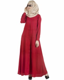 Maroon pintucks Abaya - Image 5