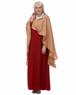 Alternative view of Red and Fawn Dupatta Drape Abaya