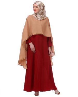 Red and Fawn Khaadi Abaya Dupatta | Open Abaya Styles, Pakistani Abaya Designs, Kiran Ismail Abaya Collection, Best Online Abaya Store, Online Abaya Shopping in Karachi,