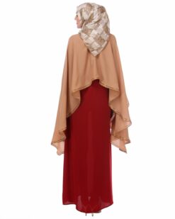 Red and Fawn Dupatta Drape Abaya - Image 5