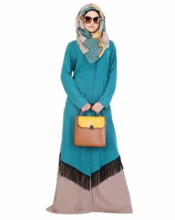 Alternative view of Teal & Beige Fringed Abaya