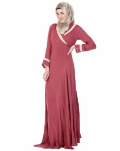 Alternative view of Maroon Crossover Yoke Flared Abaya