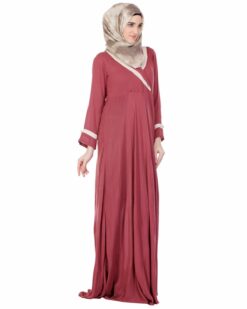 Maroon Crossover Yoke Flared Abaya - Image 4