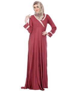 Maroon Crossover Yoke Flared Abaya - Image 3