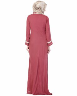 Maroon Crossover Yoke Flared Abaya - Image 5