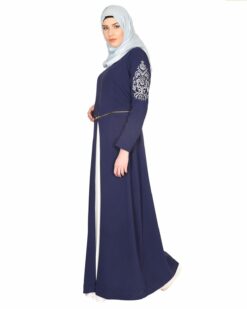 Alternative view of Blue Waffle Lycra Abaya With Embroidered Sleeves.