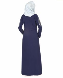 Blue Waffle Lycra Abaya With Embroidered Sleeves. - Image 4