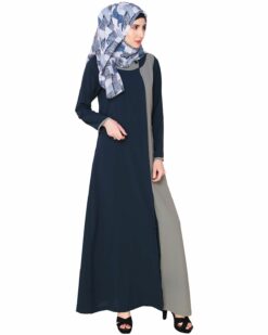 Blue Abaya With Grey Panel - Image 3