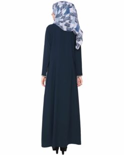 Blue Abaya With Grey Panel - Image 4
