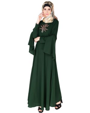 dark green abaya | embroidered abaya | abaya for girls