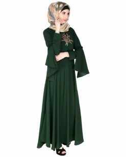 Dark Green Crew Collar Abaya - Image 3
