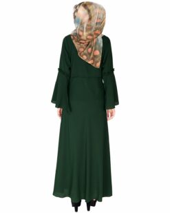 Dark Green Crew Collar Abaya - Image 4