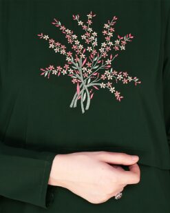 Dark Green Crew Collar Abaya - Image 5
