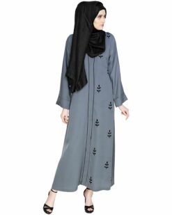 Botanic Grey Beaded Dubai Style Abaya - Image 3
