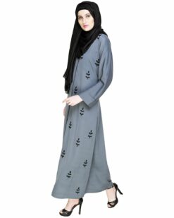Botanic Grey Beaded Dubai Style Abaya - Image 4