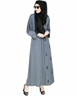 Botanic Grey Beaded Dubai Style Abaya - Image 5