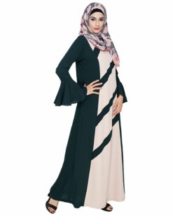 Flouncy Sleeve Bottle Green Dubai style Abaya - Image 3