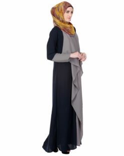 Shawl draped Blue & Grey Abaya - Image 3