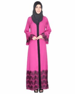 Magenta And Black Laced Abaya - Image 3