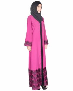 Magenta And Black Laced Abaya - Image 4
