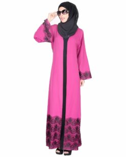 Magenta And Black Laced Abaya - Image 5