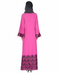 Magenta And Black Laced Abaya - Image 6